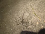Desperate Pee Girl Sprays her Driveway with multiple huge Pee streams 3/16