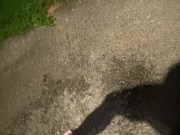 Desperate Pee Girl Sprays her Driveway with multiple huge Pee streams 6/16