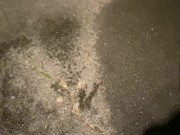 Desperate Pee Girl Sprays her Driveway with multiple huge Pee streams 7/16