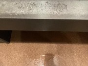 Naughty Slut wearing Crotchless Leggings sprays a Public Bathroom floor with Piss! 13/16