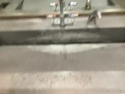 Naughty Slut wearing Crotchless Leggings sprays a Public Bathroom floor with Piss! 14/16