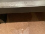 Naughty Slut wearing Crotchless Leggings sprays a Public Bathroom floor with Piss! 16/16