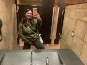 Naughty Slut wearing Crotchless Leggings sprays a Public Bathroom floor with Piss! 4/16