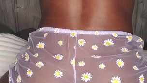 Petite Teen Ebony Shakes Ass in Sheer Lingerie 
