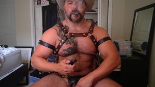 Solo JO session, cigar smoking leather muscle bear daddy