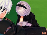 Nier: Automata Hentai - 2B has sex with 9S, gets fucked on a chain fence. 4/16