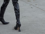 Vintage Car Babe Wearing Sexy Long Leather Boots 15/16