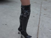 Vintage Car Babe Wearing Sexy Long Leather Boots 2/16