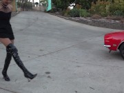 Vintage Car Babe Wearing Sexy Long Leather Boots 3/16