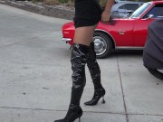 Vintage Car Babe Wearing Sexy Long Leather Boots 4/16