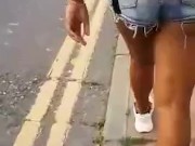 Black Girl in Micro Shorts Bending Over on the Street - THICK BOOTY Candid 11/16