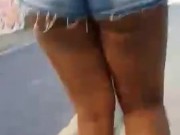 Black Girl in Micro Shorts Bending Over on the Street - THICK BOOTY Candid 13/16
