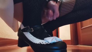 Cute crossdresser cum on kawaii shoes