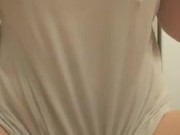  girl, wet white shirt , flashing her pussy and squirting.