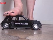 The miniature collector car Renault 5 Turbo is destroyed by a cruel french woman