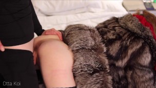 He fucked my ass and cum in mouth. Rough anal fuck in fur coat - Otta Koi