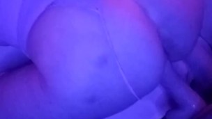 Sexy Snow Bunny rides her dildo