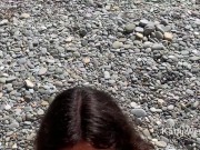 Wet pussy fucked by big dick on public nude beach Upskirt Close up 3/16