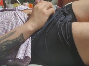 RED WATCH GUY BIG COCK INSIDE BLACK CALVIN KLEIN BOXERS TRUNKS GLOSSY DADDY IS JERKING OFF