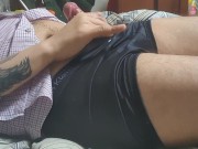 RED WATCH GUY BIG COCK INSIDE BLACK GLOSSY BOXERS SUGAR DADDY IS JERKING OFF