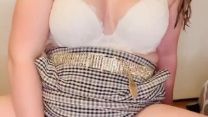 Sexy red head plays with pussy
