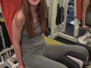 HUNT4K. Magnificent chick gives trimmed vagina for cash in the gym 1/16