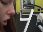 HUNT4K. Magnificent chick gives trimmed vagina for cash in the gym 11/16