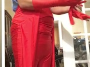 Brand new red spandex suit tease (got wet a little lol)