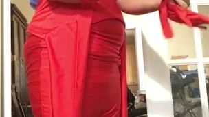 Brand new red spandex suit tease (got wet a little lol)