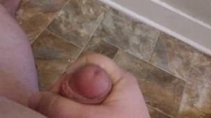 Chubby Tranny Jerks Off In The Bathroom