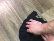 Black cum stained shirt /dropped a few loads on it / pulled apart / cum dried up
