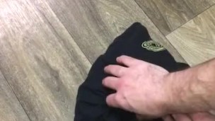 Black cum stained shirt /dropped a few loads on it / pulled apart / cum dried up