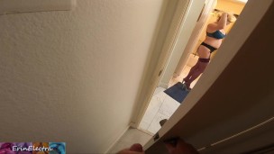 Stepson films stepmom undress in the bathroom then fucks her to help her self-confidence