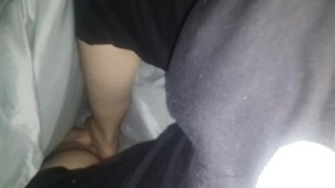 Jerking Off His Packer While Moaning and Showing His Feet