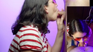 Red sunglasses! - CFNM Blowjob, Facial, Cum licking & Swallow!