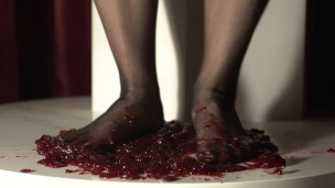 Cranberry Sauce Smush! Nylon Feet ASMR