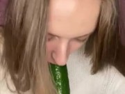 Cucumber blow job. Deepthroat 1/16