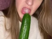 Cucumber blow job. Deepthroat 8/16
