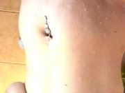 Fun size plays with herself in the shower.