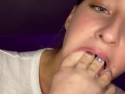 Sloppy toes gagging. Feet worship. Drool 13/16