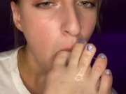 Sloppy toes gagging. Feet worship. Drool 8/16