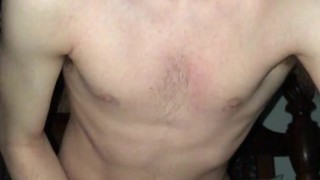 Hairy 19 year old Jesse Gold fucks his toy and eats all of his cum