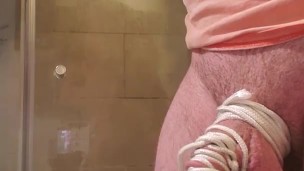 Failed improvised chasity. Heavilly tied cock, prostate milking and an epic ruined orgasm