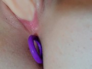 Teen girls plays with her toy dildo.