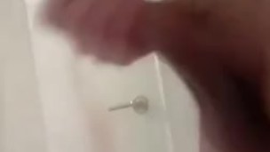 Stroking my white cock in shower