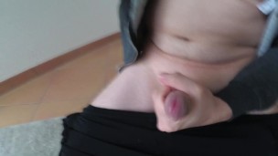 Jerking off hard german cock with glans covered in precum