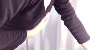 【着衣立ちバック風チクニー】ヒートテックの上からちくびじらし nipple masturbation like sex with clothes Japanese Asian amateur