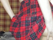 red skirt fishnet girl cute tease 14/16