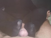 Amateur chubby girl gives nylon Footjob, Hot cumshot 11/16