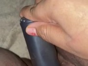 Chubby Black girl fucks her small pussy. Cock barely fits.